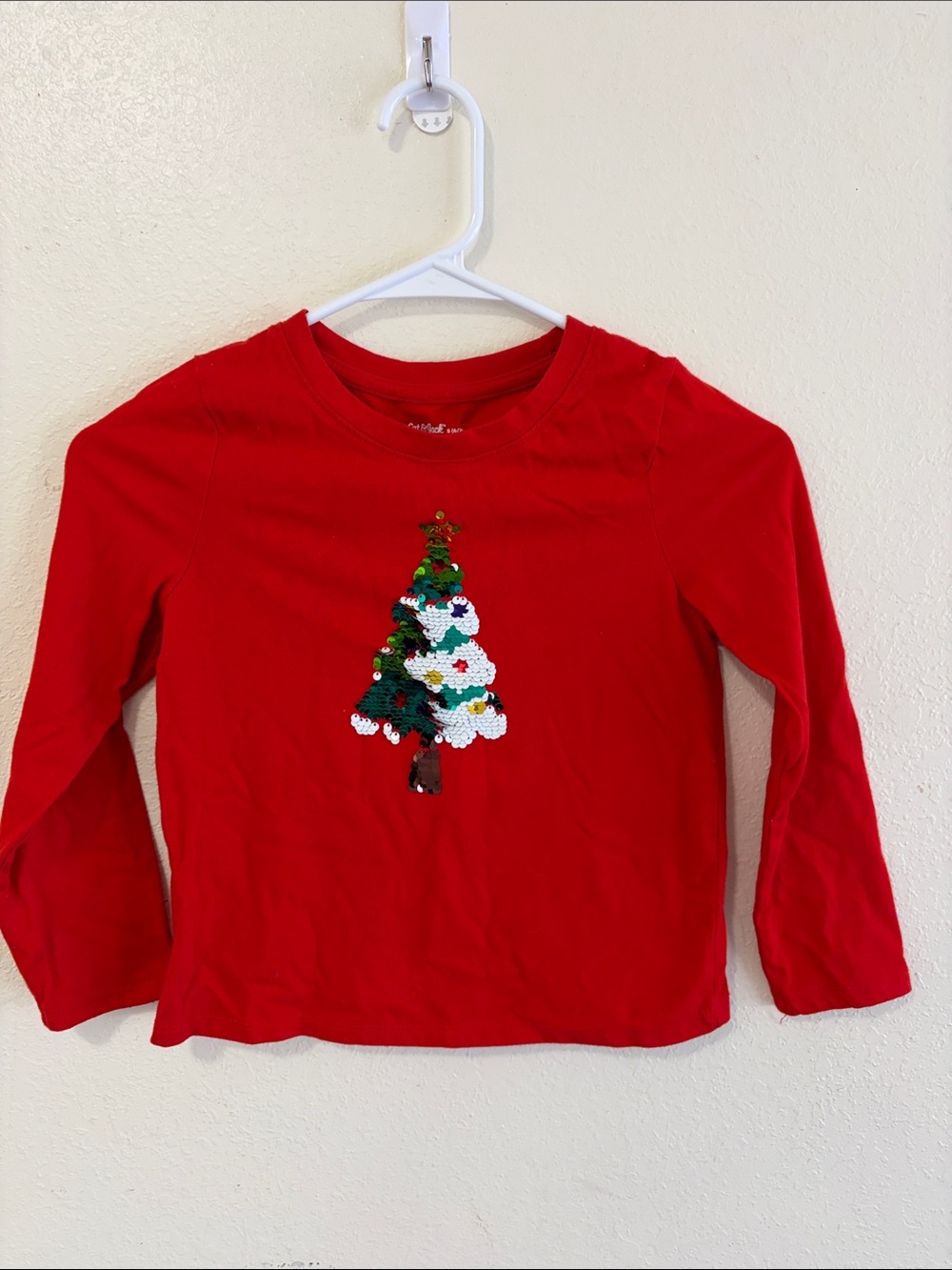 Cat & Jack Red Long-Sleeve Sequin Christmas Tree Tee